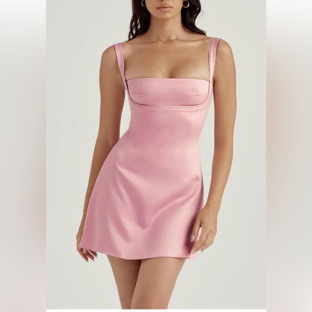 Backless Charmaine Romantic Pink Square,  A-line Mini Dress 🌸-Size XS